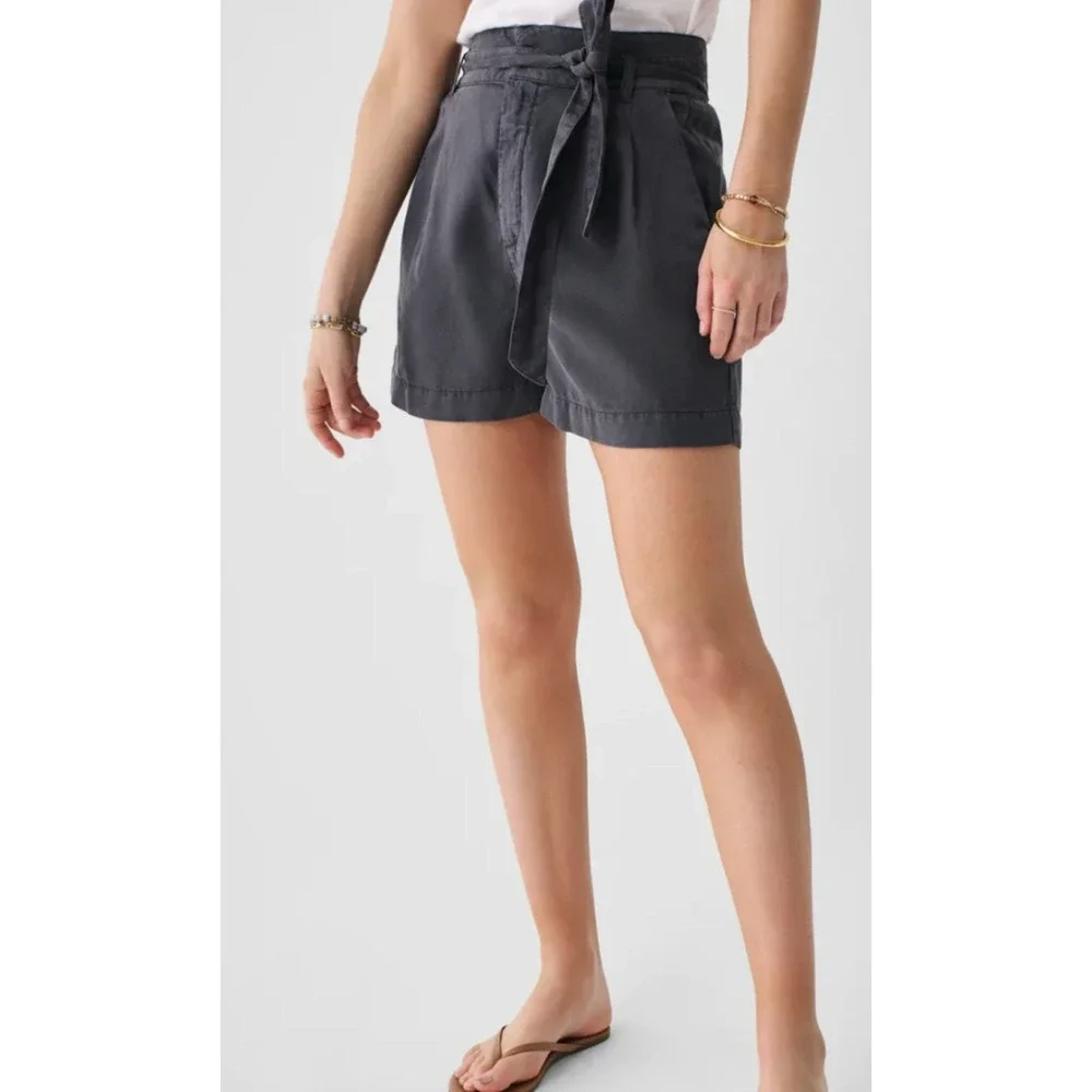 faherty Arlie Faded Black‎ Linen Blend High Waist Shorts Sz Small Belted Pockets